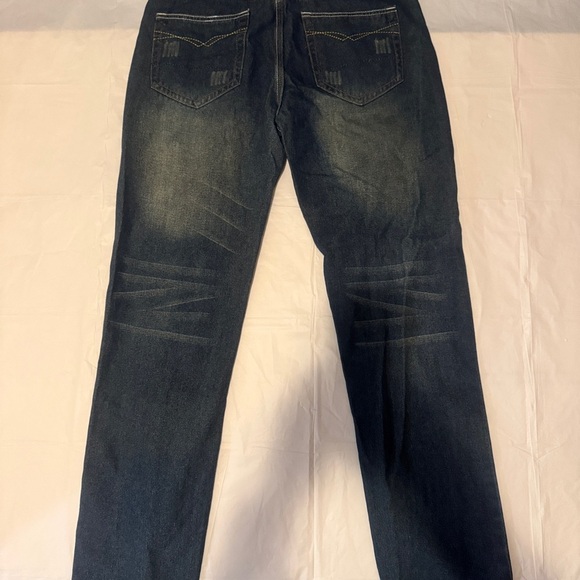 Blue Straight-Leg Jeans with Vintage Fading - Picture 2 of 4